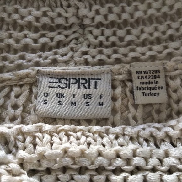 ESPRIT Poncho-Style Fringed Boho Cowl Neck Long Sleeved Taupe Beige Sweater - Picture 4 of 4